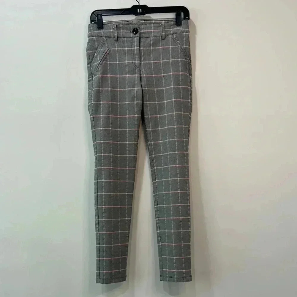 SOHO Apparel Black White Red Plaid Stretch Pants Size 6